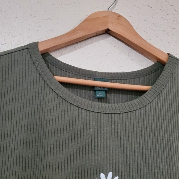 Wild Fable Dress Womens XL Y2K Green Ribbed Knit Long Sleeve White Flower Retro - Picture 5 of 9